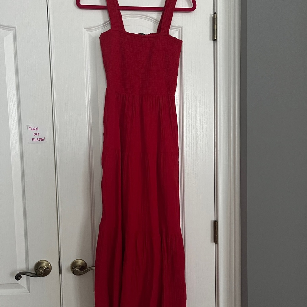 Quince Red Smocked Maxi Dress with Wide Straps